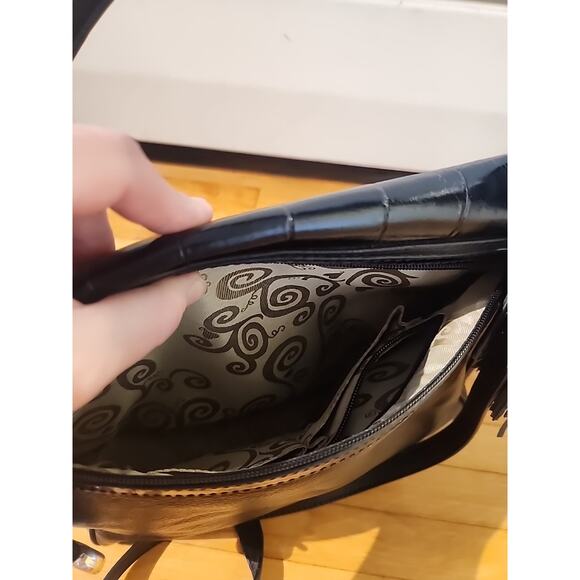 Brighton Black Leather Crossbody Bag Embossed Croc Organizer Silver Clasp - Picture 12 of 15